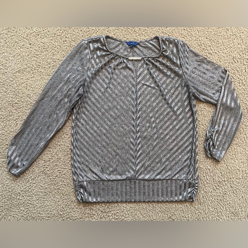 Apt. 9 Long Sleeve Blouse With Silver Hardware At Neckline, Round Neck, Size XL